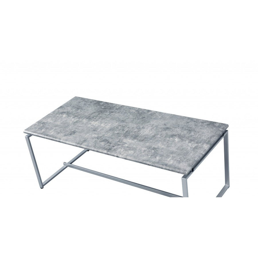 47" Silver And Faux Concrete Pvc Veneer Rectangular Coffee Table Image 1