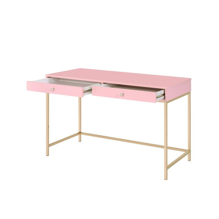 47" Pink and Gold Writing Desk With Two Drawers Image 4