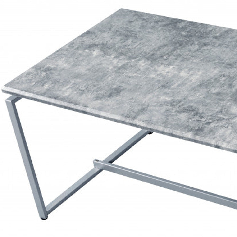 47" Silver And Faux Concrete Pvc Veneer Rectangular Coffee Table Image 4