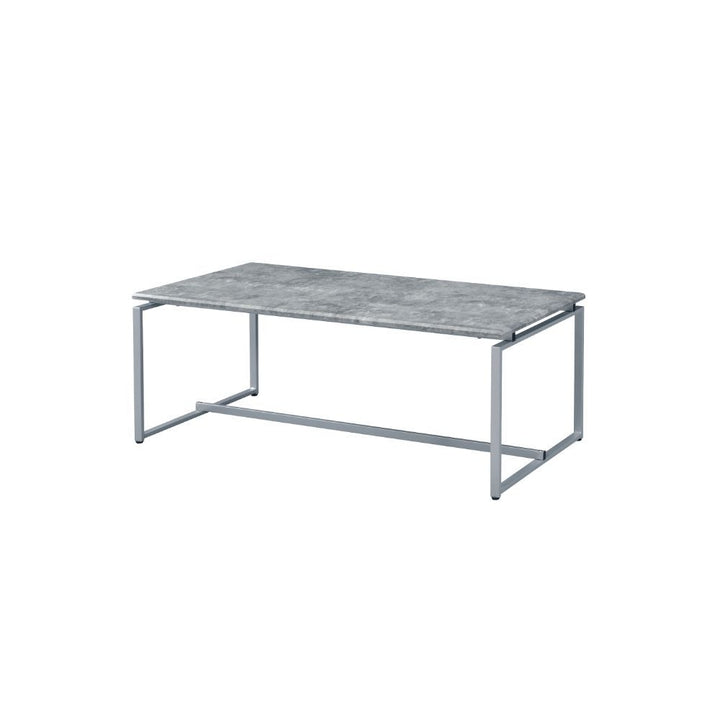 47" Silver And Faux Concrete Pvc Veneer Rectangular Coffee Table Image 5