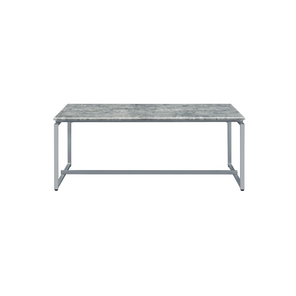 47" Silver And Faux Concrete Pvc Veneer Rectangular Coffee Table Image 7