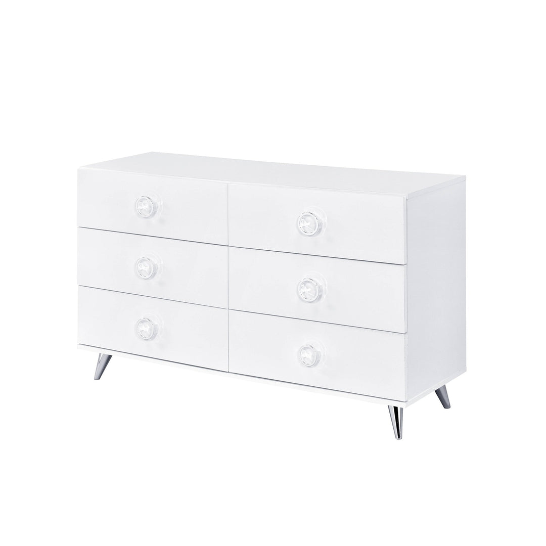 47" White Finish Manufactured Wood Six Drawer Double Dresser Image 1