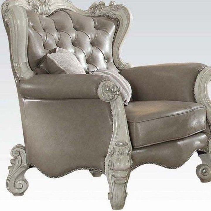 43" Gray and Bone Faux Leather Tufted Wingback Chair Image 4