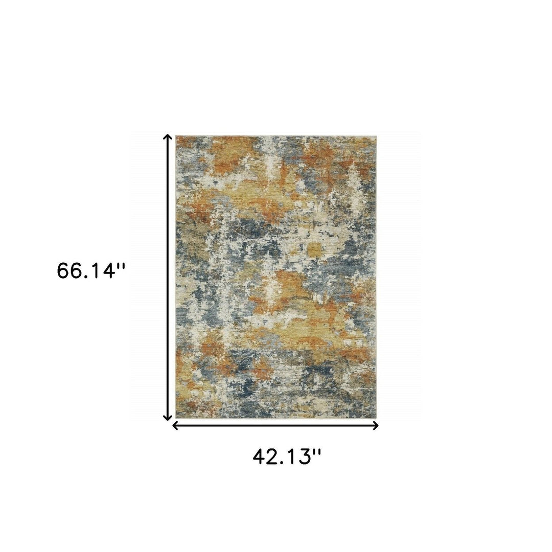 4 X 6 Teal Blue Orange Gold Grey Tan Brown And Beige Abstract Printed Stain Resistant Non Skid Area Rug Image 10