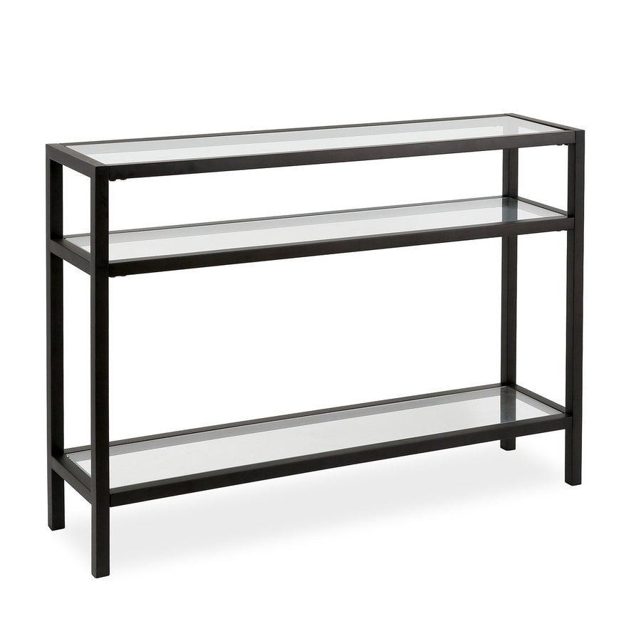 42" Black and Glass Console Table With Storage Image 1