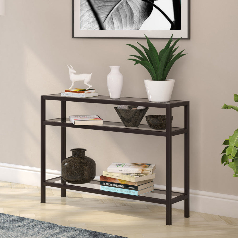 42" Black and Glass Console Table With Storage Image 2