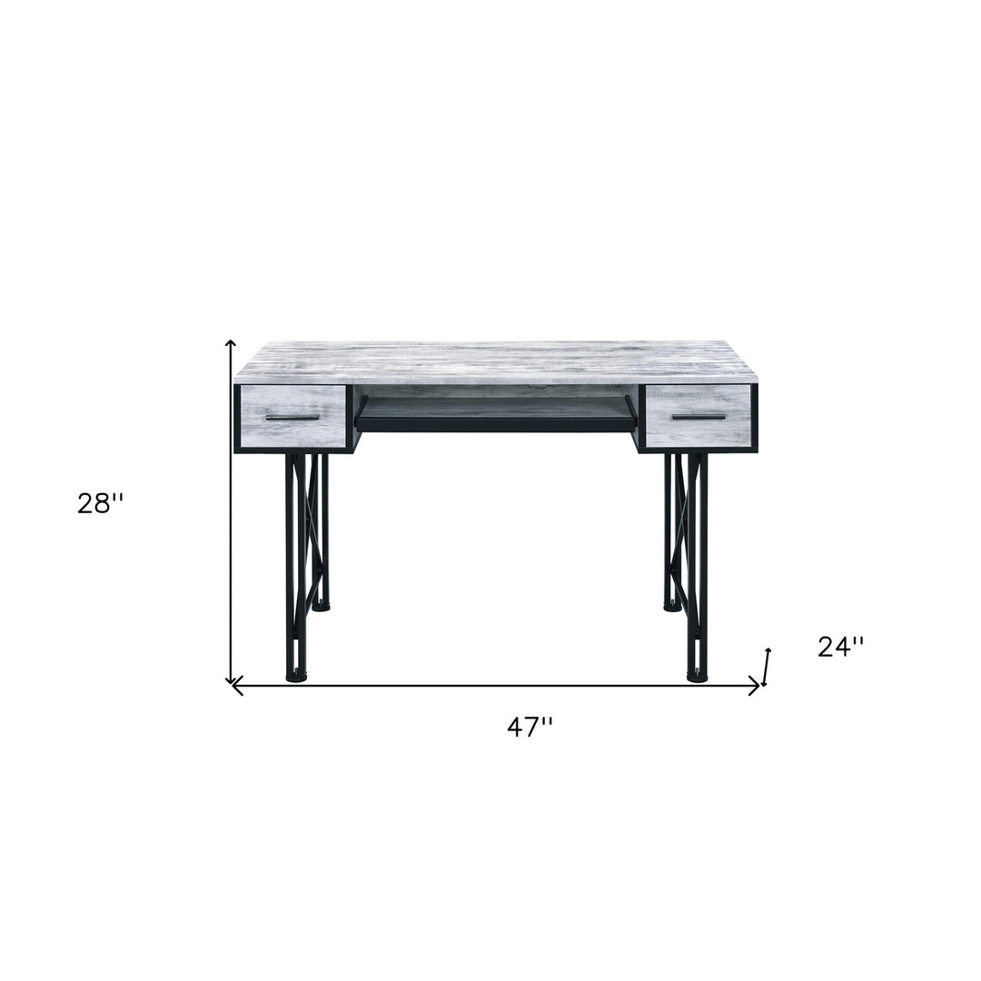 47" Antiqued White and Black Computer Desk With Two Drawers Image 5