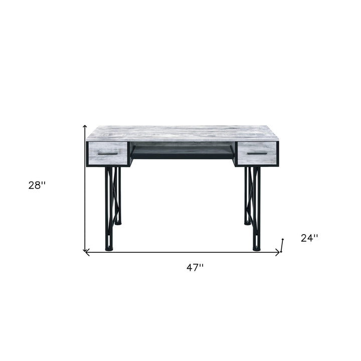 47" Antiqued White and Black Computer Desk With Two Drawers Image 5