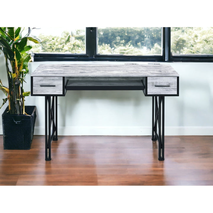 47" Antiqued White and Black Computer Desk With Two Drawers Image 6