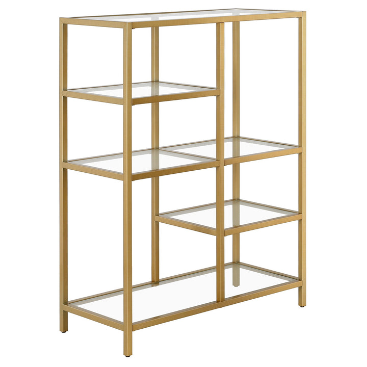 42" Gold Metal And Glass Five Tier Geometric Bookcase Image 1