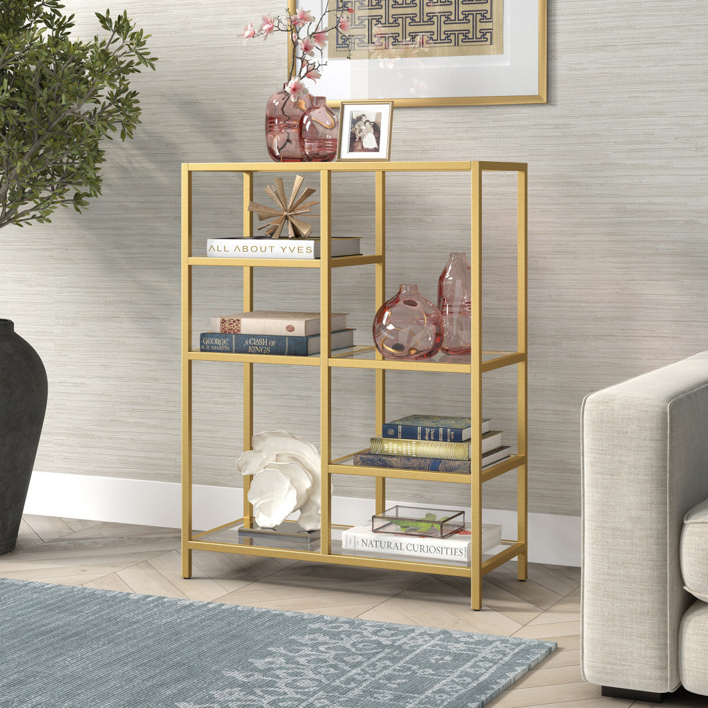 42" Gold Metal And Glass Five Tier Geometric Bookcase Image 2