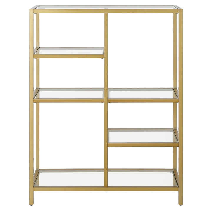 42" Gold Metal And Glass Five Tier Geometric Bookcase Image 3