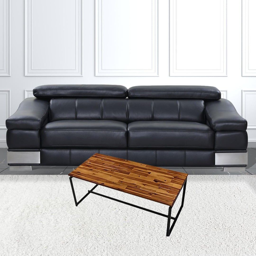 47" Black And Oak Pvc Veneer Rectangular Coffee Table Image 5