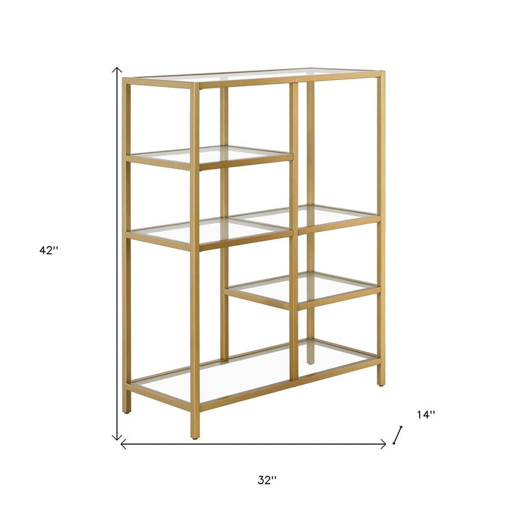 42" Gold Metal And Glass Five Tier Geometric Bookcase Image 8