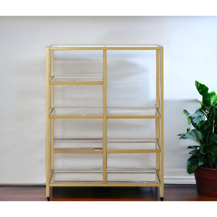 42" Gold Metal And Glass Five Tier Geometric Bookcase Image 9