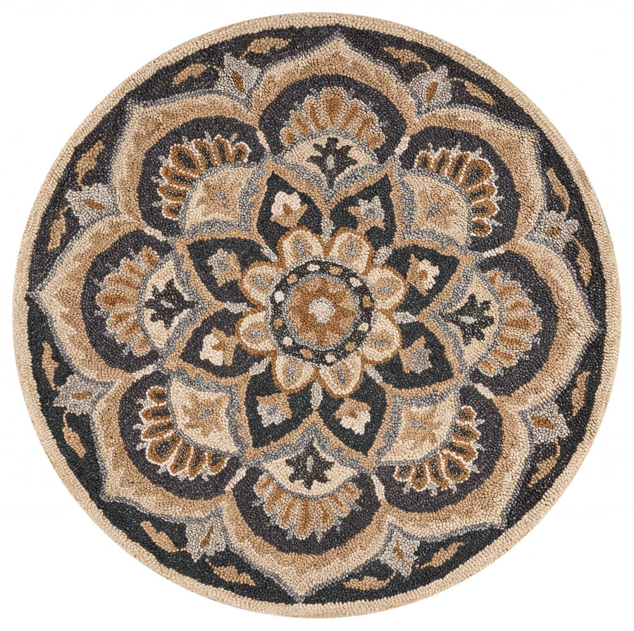 4 Round Black Flower Blossom Area Rug Image 1