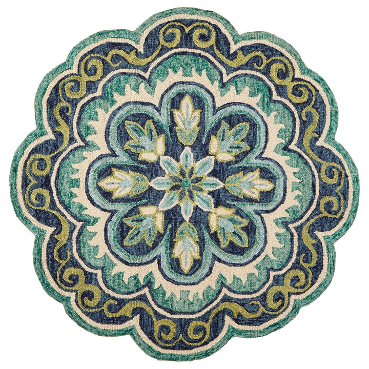 4 Round Green Floral Artwork Area Rug Image 3