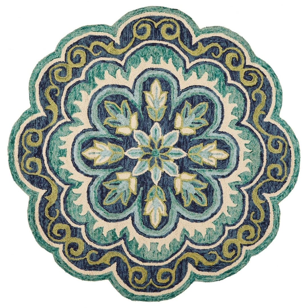 4 Round Green Floral Artwork Area Rug Image 1