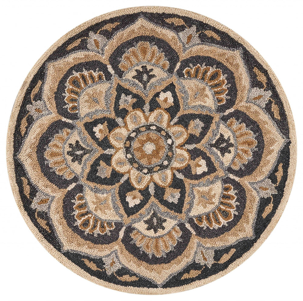 4 Round Black Flower Blossom Area Rug Image 2