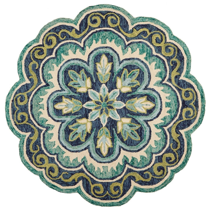 4 Round Green Floral Artwork Area Rug Image 8