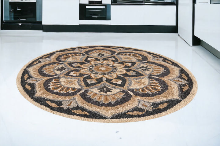 4 Round Black Flower Blossom Area Rug Image 3