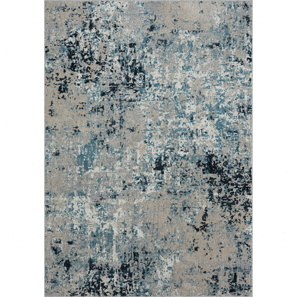 5 X 7 Blue Abstract Distressed Washable Area Rug Image 1