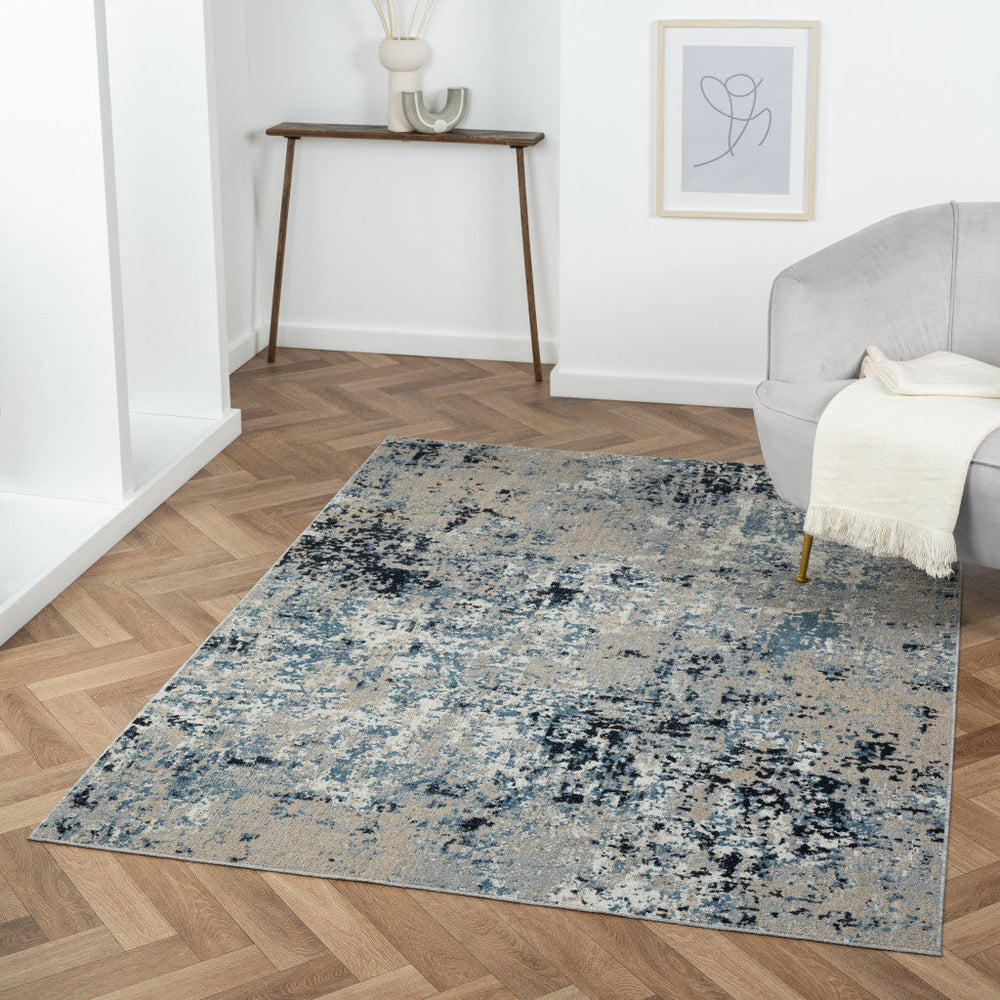 5 X 7 Blue Abstract Distressed Washable Area Rug Image 2