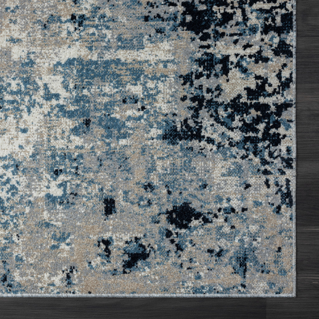 5 X 7 Blue Abstract Distressed Washable Area Rug Image 5