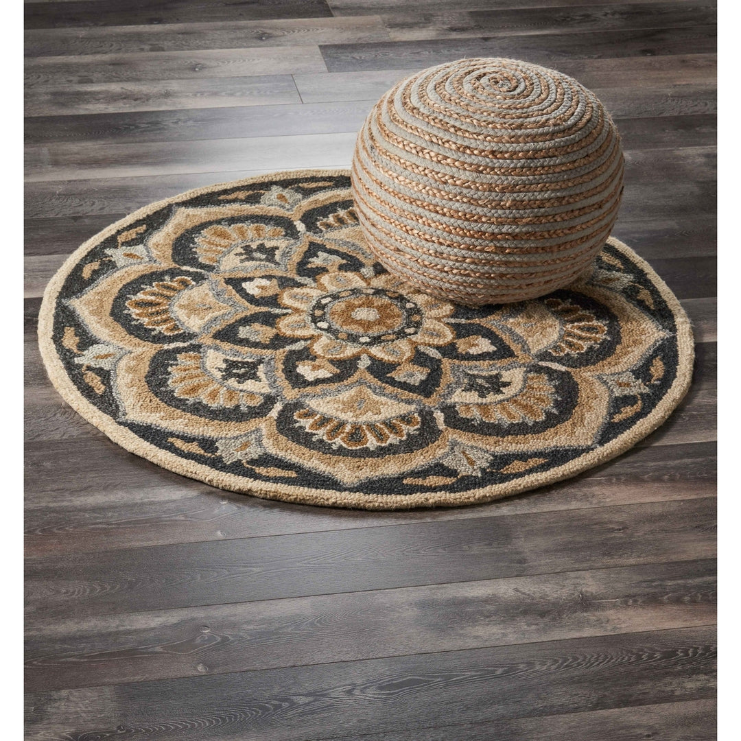 4 Round Black Flower Blossom Area Rug Image 9