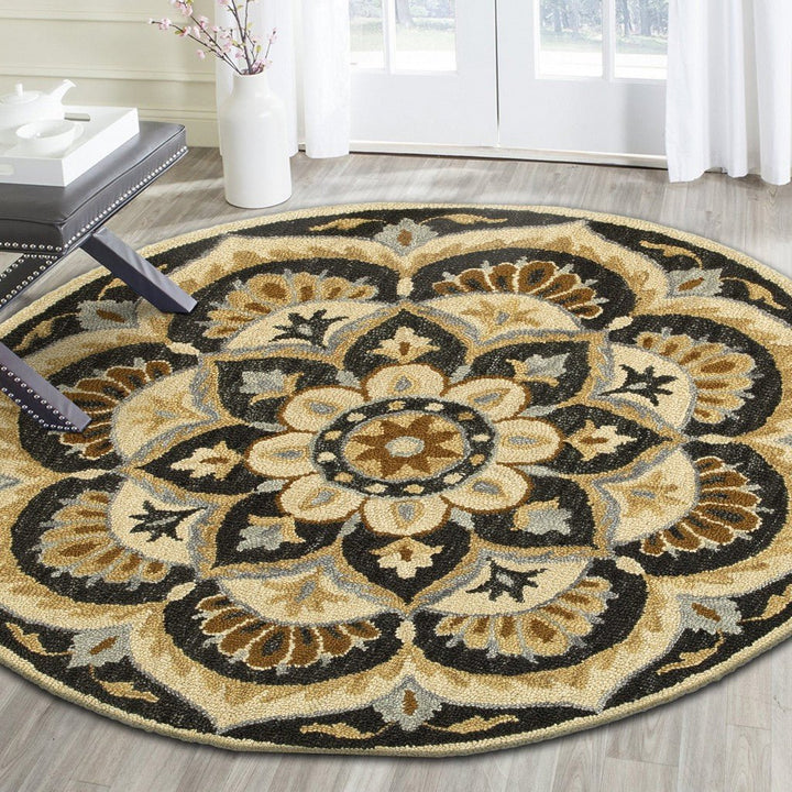 4 Round Black Flower Blossom Area Rug Image 10