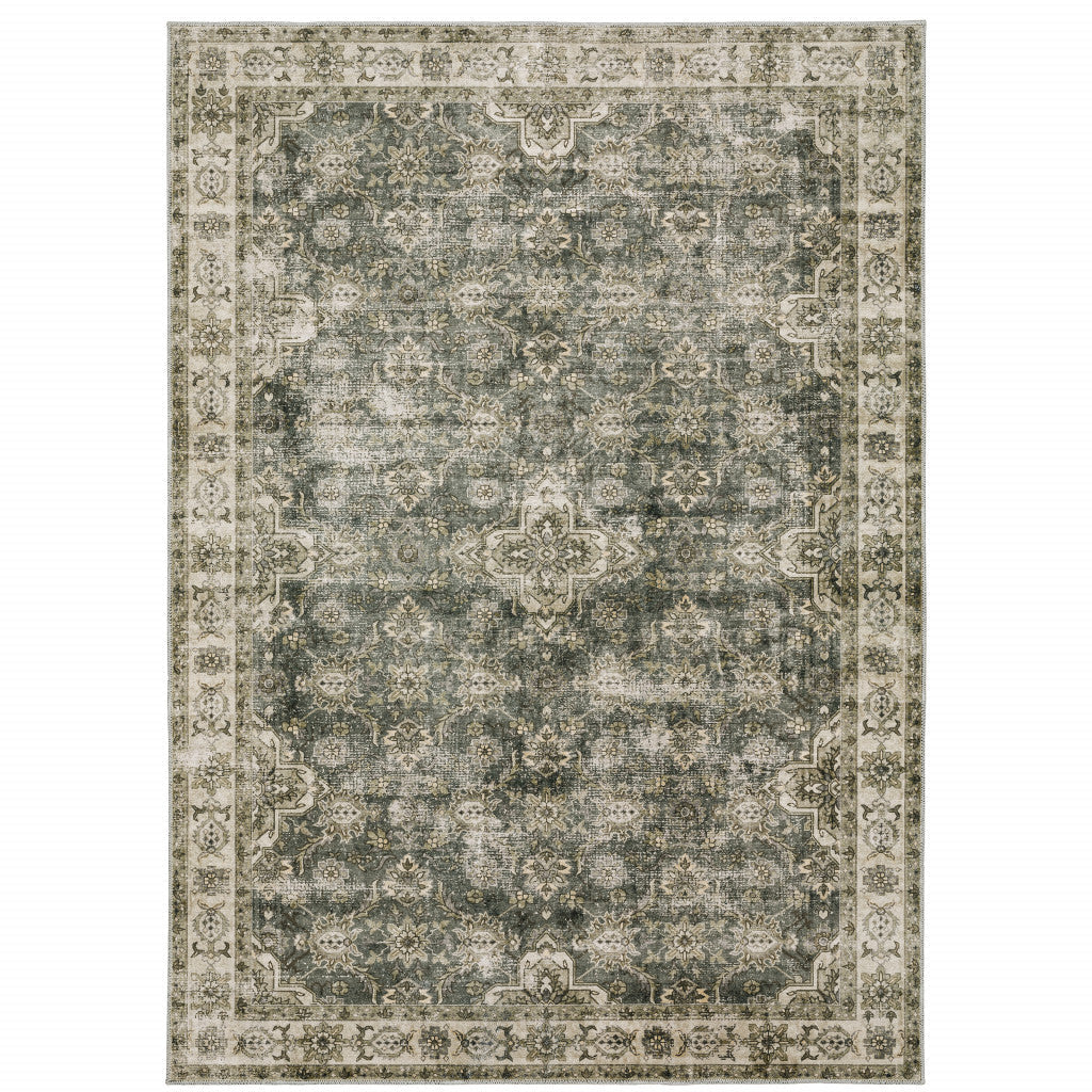 5 X 7 Blue And Beige Oriental Printed Stain Resistant Non Skid Area Rug Image 1