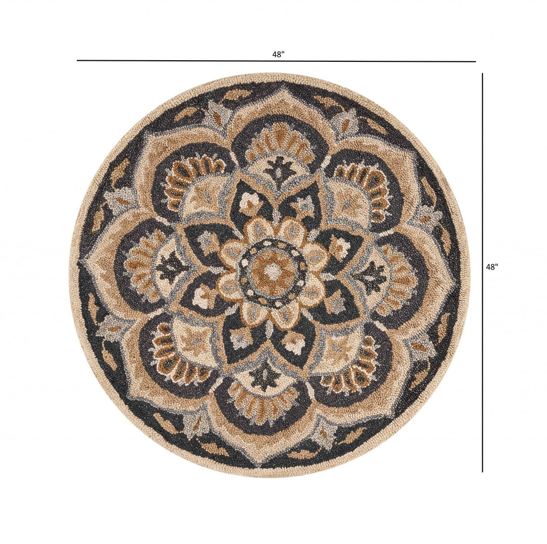 4 Round Black Flower Blossom Area Rug Image 11