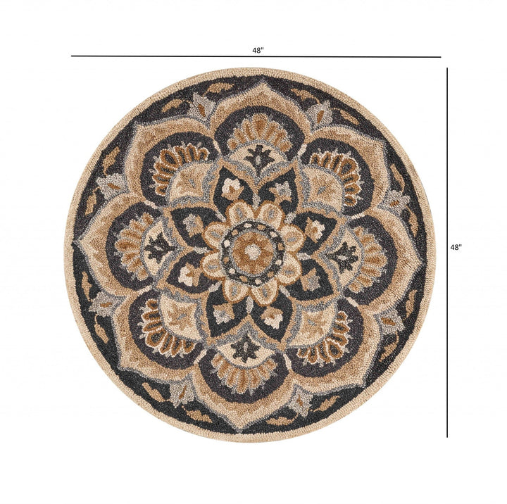 4 Round Black Flower Blossom Area Rug Image 11