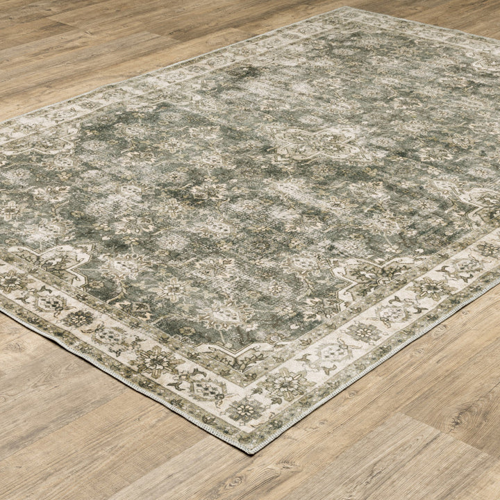 5 X 7 Blue And Beige Oriental Printed Stain Resistant Non Skid Area Rug Image 4