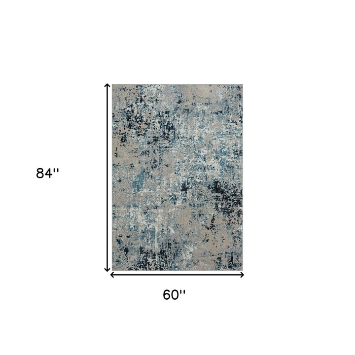 5 X 7 Blue Abstract Distressed Washable Area Rug Image 10