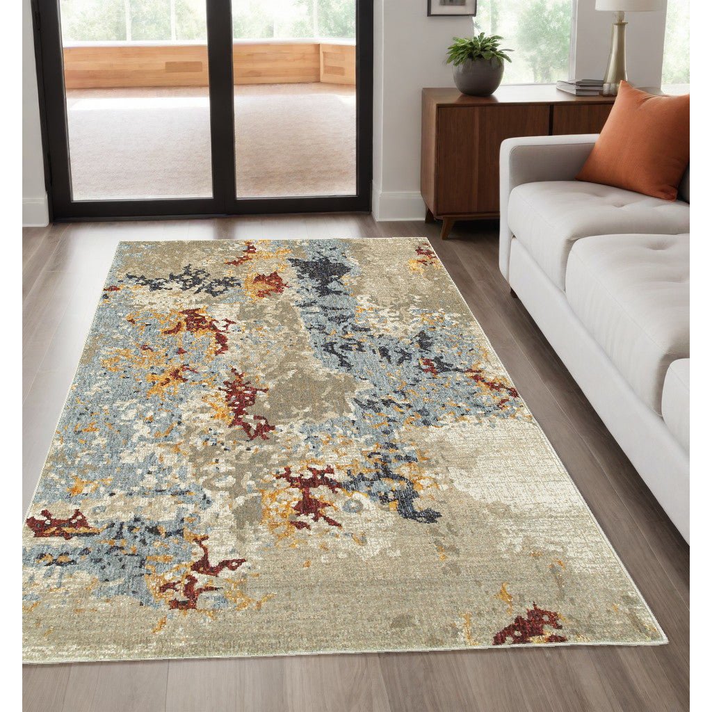 5 x 7 Blue and Beige Abstract Power Loom Area Rug Image 11