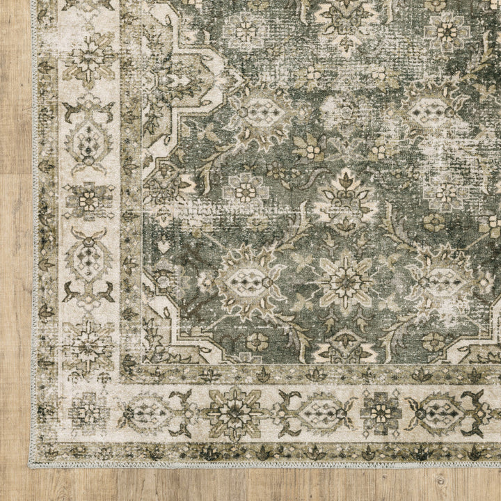 5 X 7 Blue And Beige Oriental Printed Stain Resistant Non Skid Area Rug Image 8