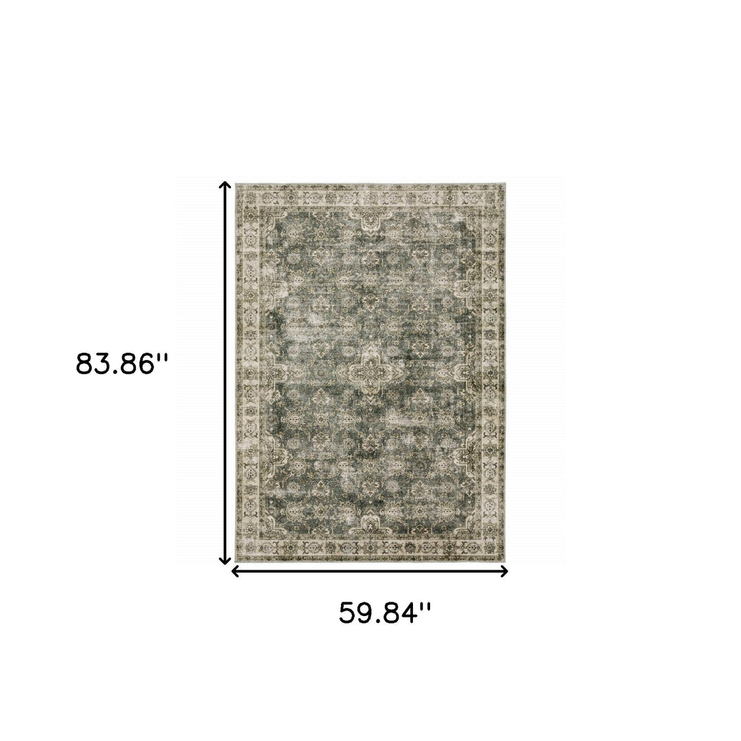 5 X 7 Blue And Beige Oriental Printed Stain Resistant Non Skid Area Rug Image 10