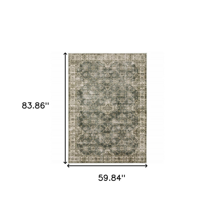 5 X 7 Blue And Beige Oriental Printed Stain Resistant Non Skid Area Rug Image 10