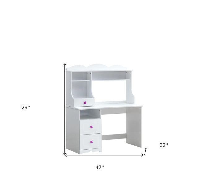 47" White Wood Writing Desk With Two Drawers Image 2