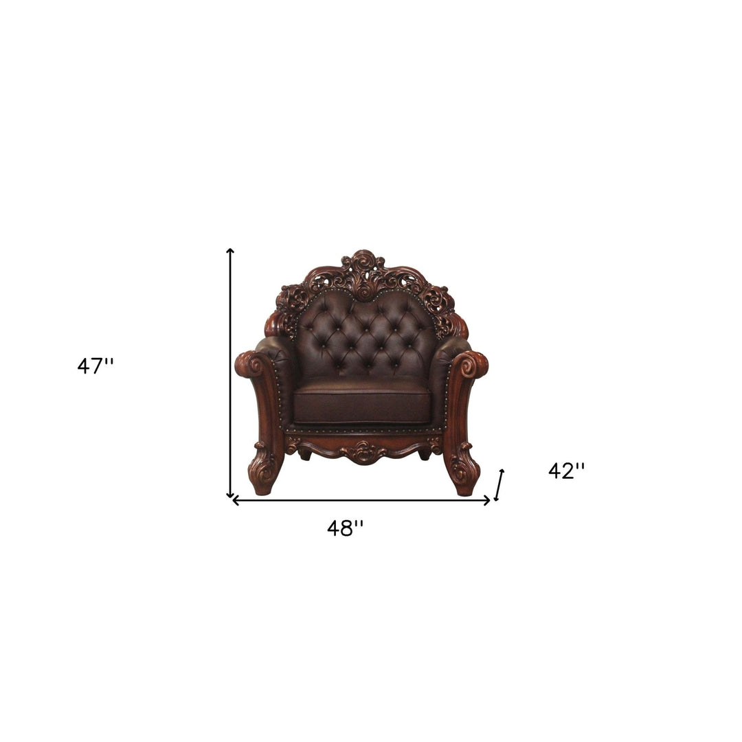 48" Dark Brown Faux Leather Tufted Club Chair Image 5