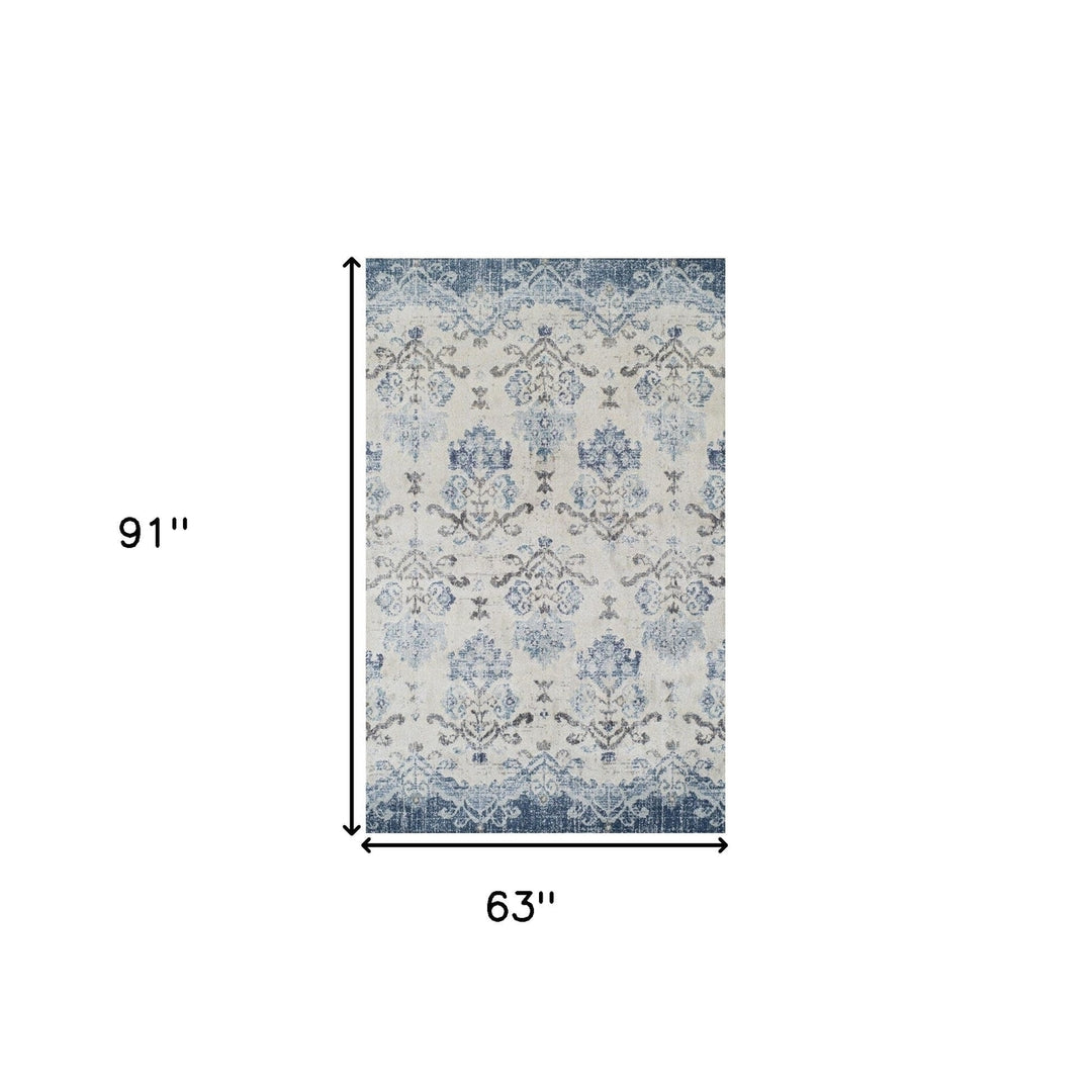 5 x 8 Blue and Ivory Oriental Area Rug Image 9