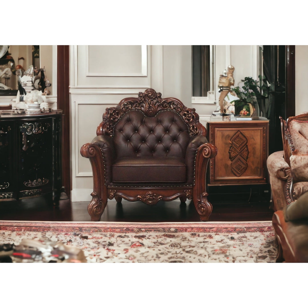 48" Dark Brown Faux Leather Tufted Club Chair Image 6