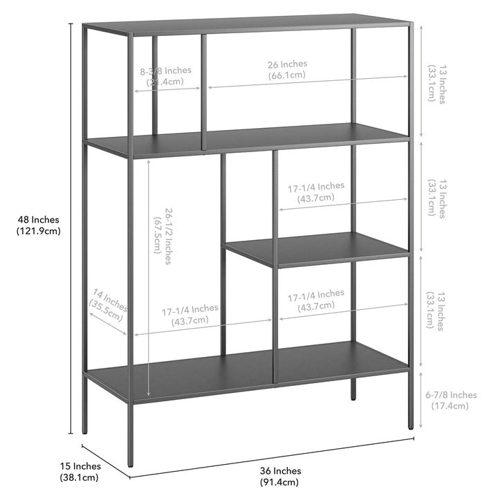 48" Gray Metal Four Tier Geometric Bookcase Image 4