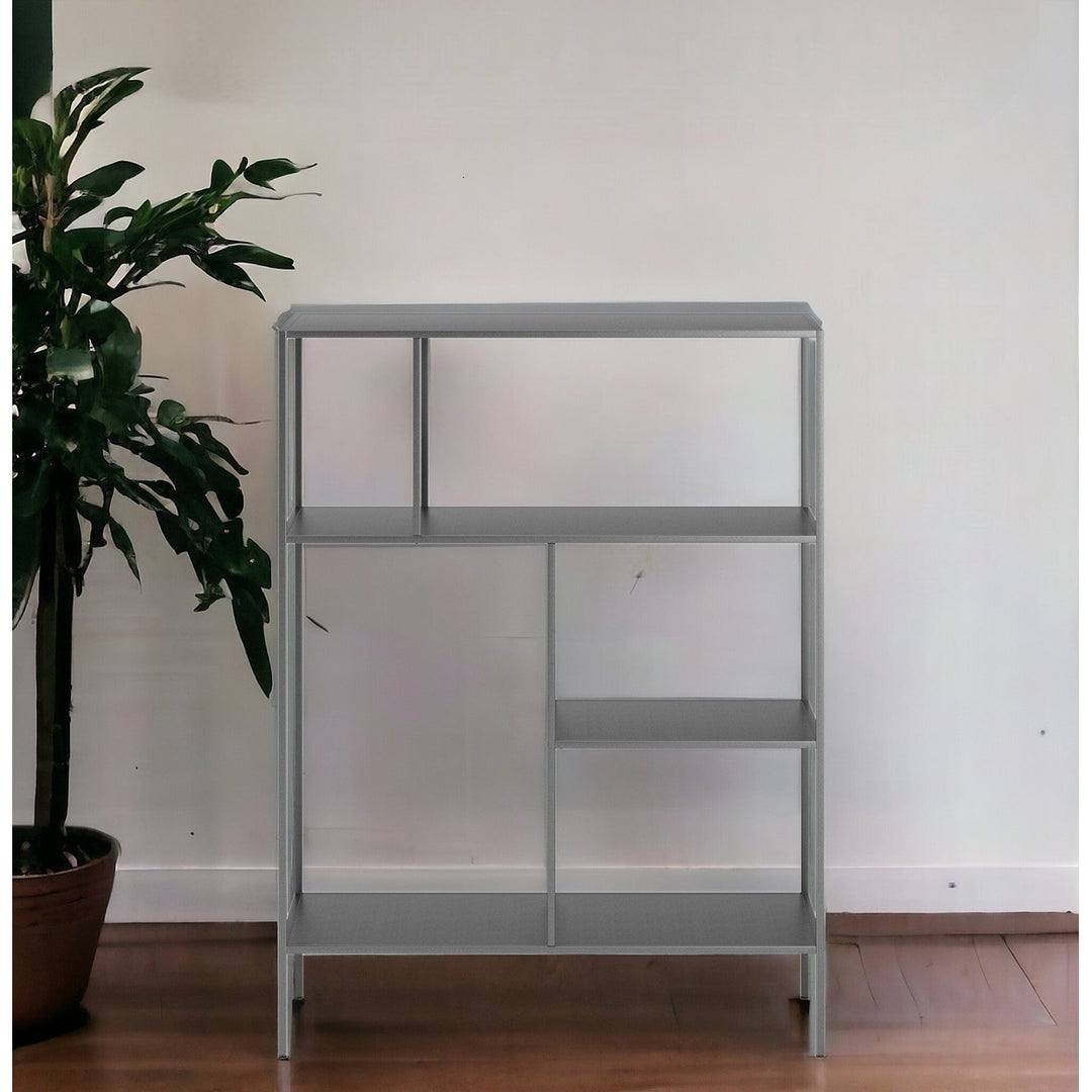 48" Gray Metal Four Tier Geometric Bookcase Image 6