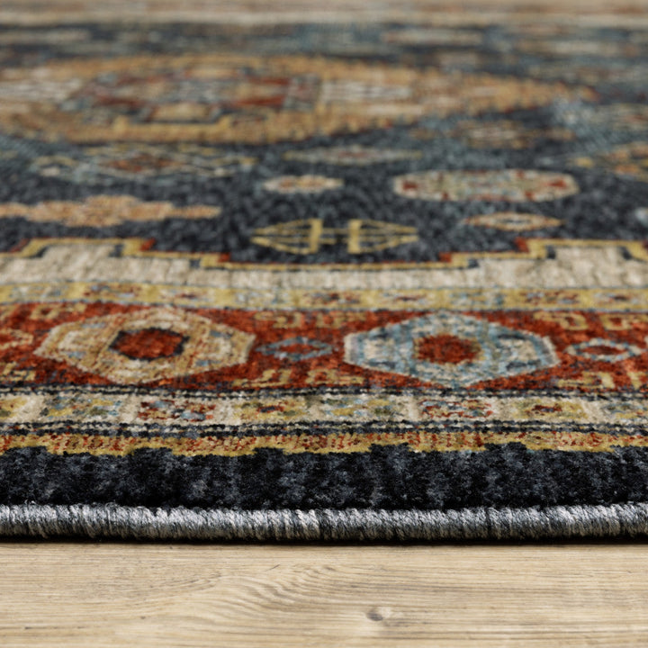 5 X 8 Blue Red Beige Orange Gold And Tan Oriental Power Loom Stain Resistant Area Rug With Fringe Image 4