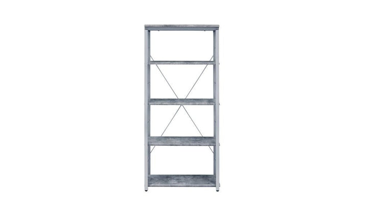 54" Gray and Silver Metal Four Tier Etagere Bookcase Image 1