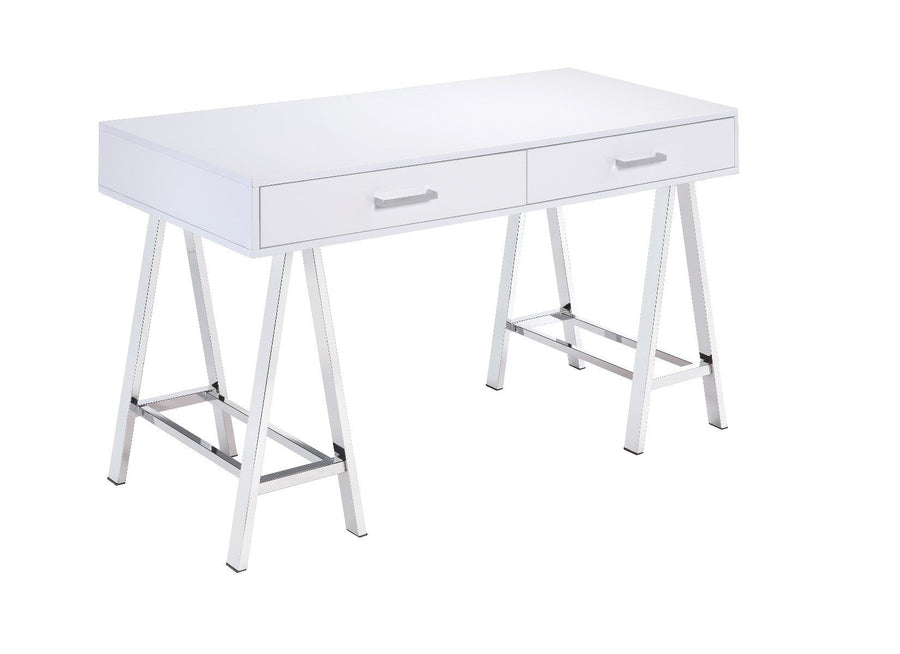 54" White Writing Desk With Two Drawers Image 1