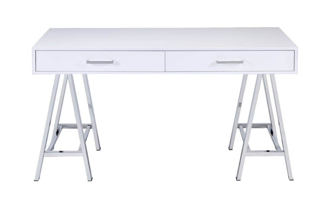 54" White Writing Desk With Two Drawers Image 2