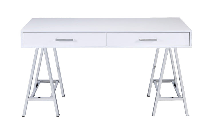 54" White Writing Desk With Two Drawers Image 2